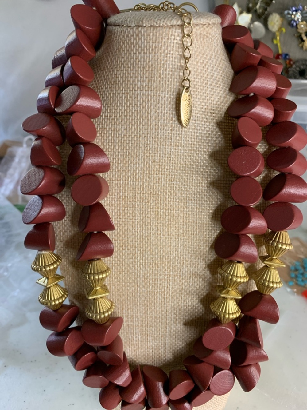 Plunder Deep Burgundy Bead Necklace with Gold Accents . Set of 3 necklaces